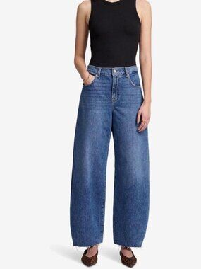 7 For All Mankind Bonnie Curvilinear Raw Hem Barrel Leg Jeans in Glen AllenWash
